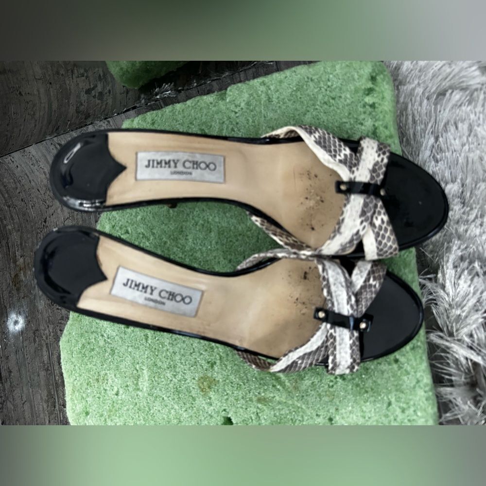 Jimmy Choo Heels Lydia Nat Sandals Snake Skin Shoes Embossed Leather Sandals Y2k